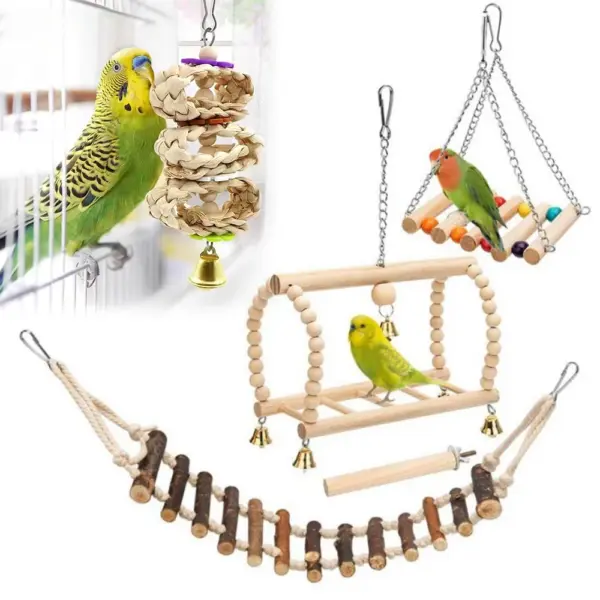 8PCS Bird Toy Set Chew Proof Bird Supplies Small Bird Toys Cloud Ladder Swing Parrot Toys Cage Accessories - Image 5