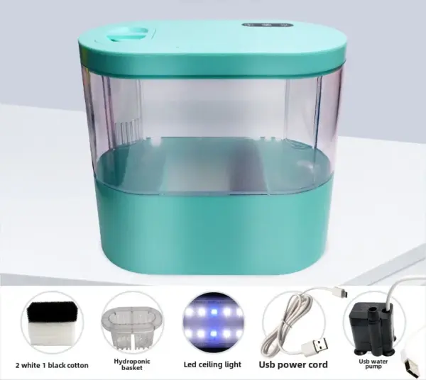 Mini Desktop Kreatives Aquarium USB Eingebaute Wasserpumpe/LED-Licht/Filter Selbstzirkulation Selbstzirkulation Kleiner Goldfischtank - Image 9