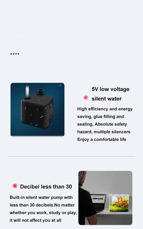 USB 5L Aquarium Fish Tank No Water Change Self-circulating Ecological Fish Tank with Slient Pump Led Lamp for Office Home - Image 8