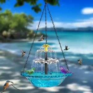 Hanging Bird Bath With Solar ,Multi-Functional Basin For Bird Bath, Feeder And Drinking,Solar Powered Water For Bird Bath