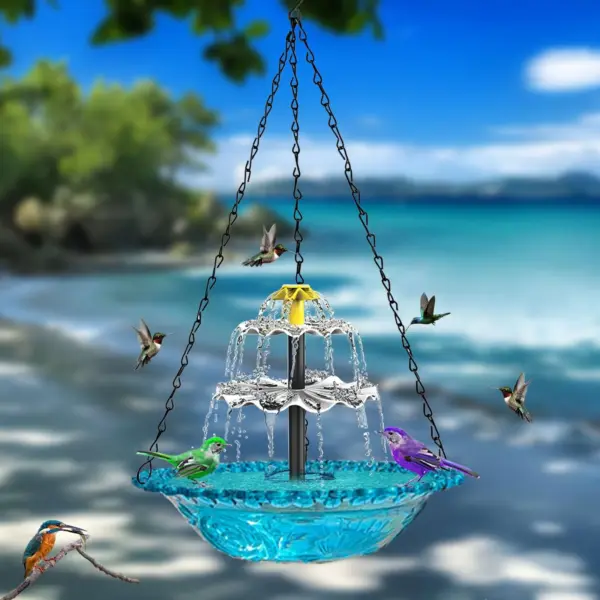 Hanging Bird Bath With Solar ,Multi-Functional Basin For Bird Bath, Feeder And Drinking,Solar Powered Water For Bird Bath