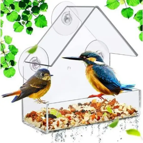Practical Bird Feeder Transparent Food Dispenser House Outdoor Window Birdfeeder Water for Finches Chickadees - Image 12