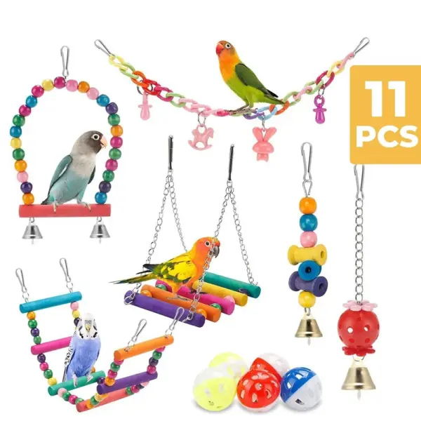11Pcs Bird Cage Toys for Parrots Wood Birds Swing Reliable Chewable Bite Bridge Wooden Beads Shape Parrot Toy Bird Toys - Image 7