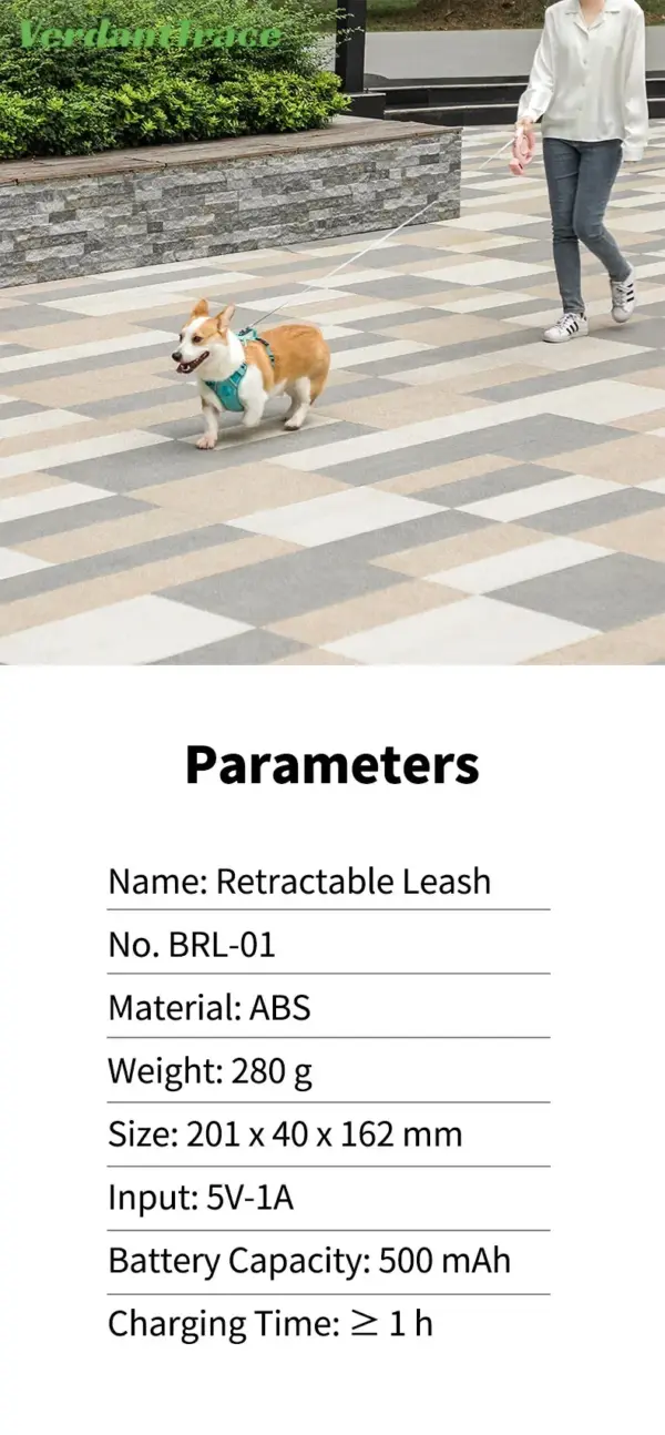 Retractable Dog Leash Reflective Rope Safety Release Built-in Poop Bag Holder Long Battery Life U-Shaped Safety Release for Pet - Image 32