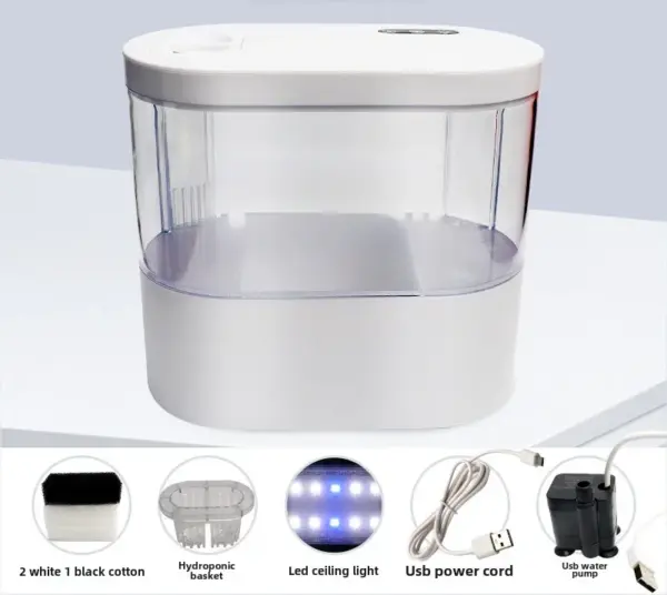 Mini Desktop Kreatives Aquarium USB Eingebaute Wasserpumpe/LED-Licht/Filter Selbstzirkulation Selbstzirkulation Kleiner Goldfischtank - Image 7