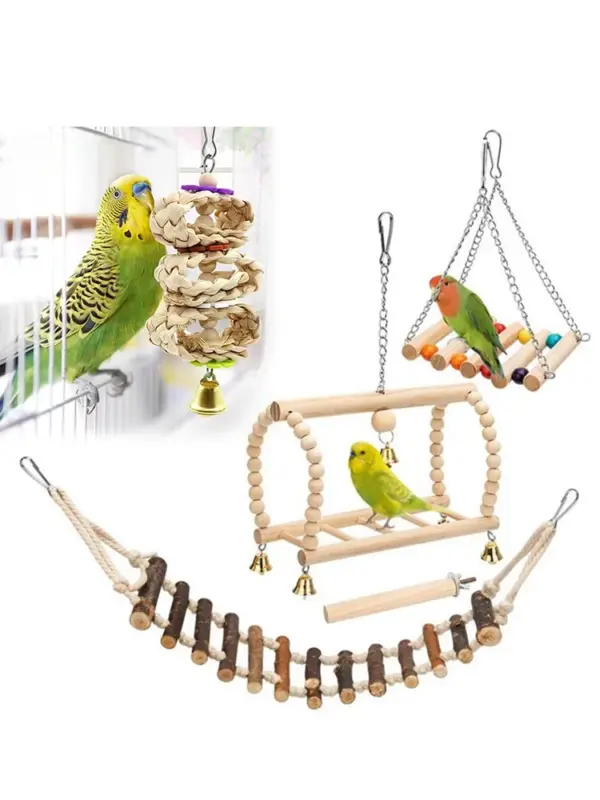 8PCS Bird Toy Set Chew Proof Bird Supplies Small Bird Toys Cloud Ladder Swing Parrot Toys Cage Accessories - Image 10