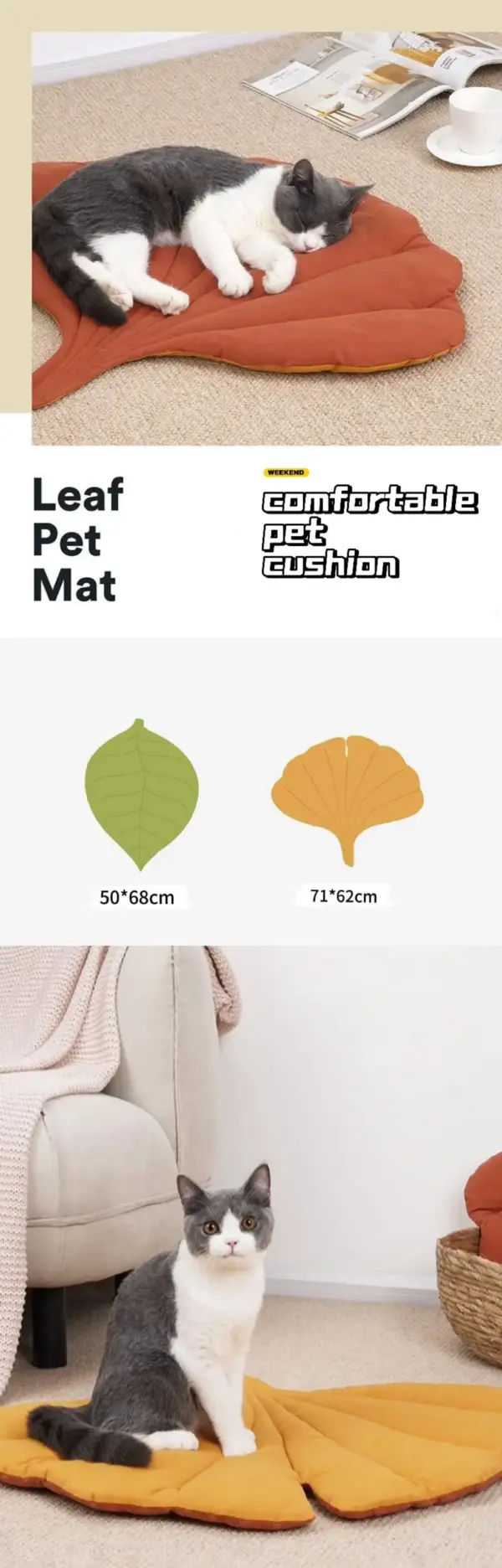 Katzen bett matten weiche Baumwolle Blatt geformt Kätzchen Katze Hündchen Bett matte Schlaf decke Home Haustiere doppelseitige Pad Boden teppiche wasch bar - Image 7