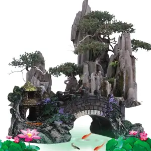 Aquarium Zubehör Laube Baum Pflanze gefälschte Landschafts bau Aquarium Ornament künstliche Brücke Steingarten Harz Aquarium Ornamente