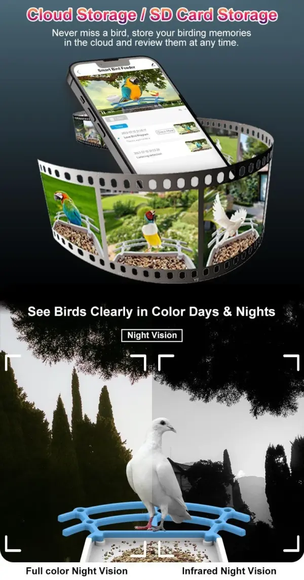 Smart Bird Feeder with Camera 1080P HD Camera Solar Panel Low Power Night Vision IPX6 Waterproof 4G or WIFI Connect - Image 12