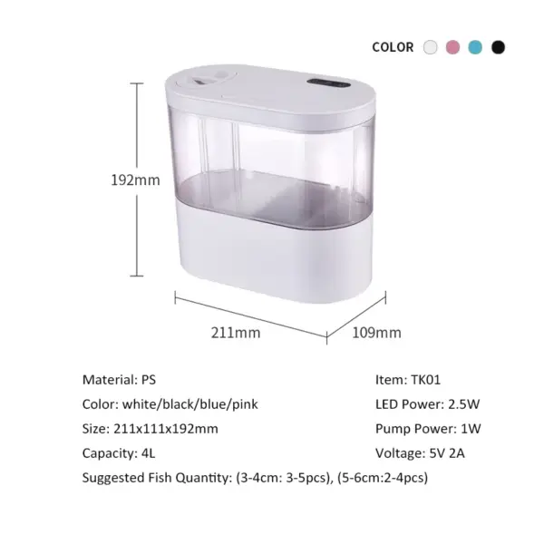 Mini Desktop Kreatives Aquarium USB Eingebaute Wasserpumpe/LED-Licht/Filter Selbstzirkulation Selbstzirkulation Kleiner Goldfischtank - Image 20