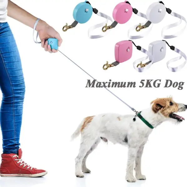 Retractable Dog Leash 2m Length Mini Pocketable with Adjustable Metal Carabiner for S/M Size Puppy and Kitty Pet Automatic Leash - Image 2