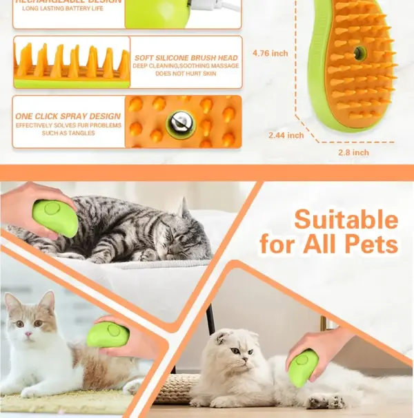 Dampfbürste für Katzen und Hunde, Dampfbürste, elektrisches Sprühgerät für Massage, Haustierpflege-Werkzeug, Haarausfall, 3-in-1 elektrische Sprays, Massagekämme - Image 12