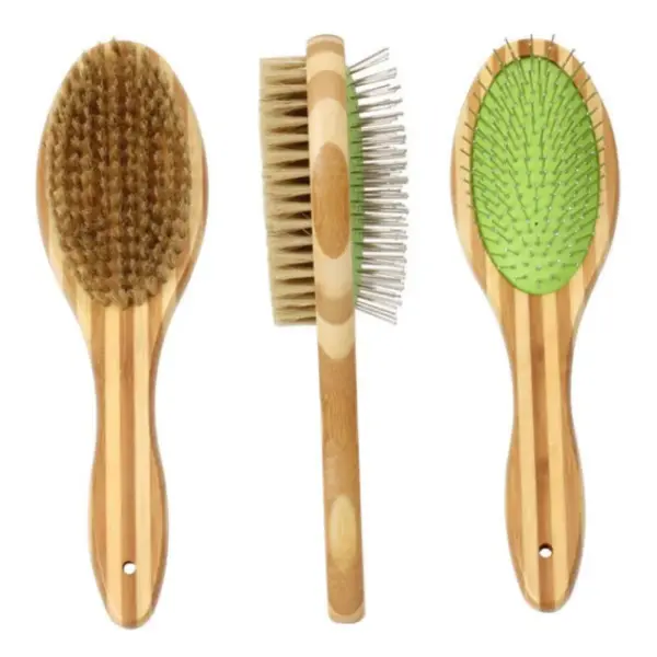 Dog Brush Bamboo Dogs Comb Double-sided Dogs Hair Brush Pet Grooming Massage Comb Stainless Steel Dog Hair Remover Pet Supplies - Image 4