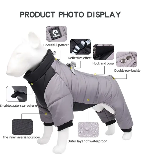 Dog Clothes Four Feet Clothing Warm Winter Coat Reflective Rainproof Dog Clothes Windproof Overall for Dogs Pet Cotton Clothes - Image 14