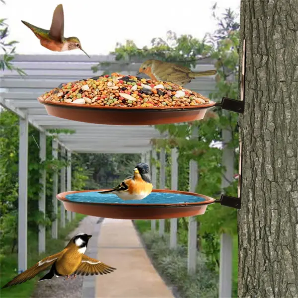 Tree Wall Mounted Bird Tray for Feeder and Bath With Heavy Duty Iron Ring Multifunctional Bird Feeding Trays for Garden Balcony - Image 4