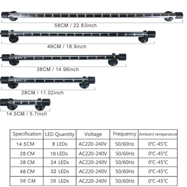 14-58CM Aquarium Light Fish Tank Submersible Light Lamp Waterproof Underwater LED Lights Aquarium Lighting - Image 6