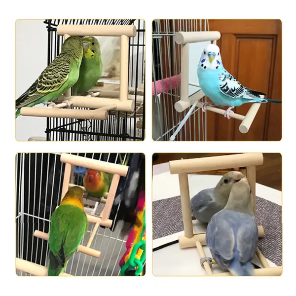 Bird Mirror Wooden Interactive Play Toy With Perch For Small Parrot Budgies Parakeet Cockatiel Conure Lovebird Cage Accessories - Image 12