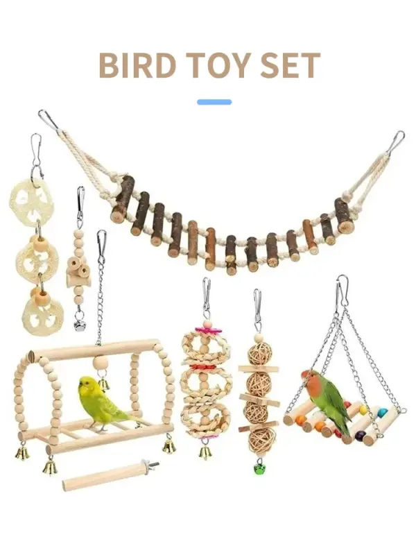 8PCS Bird Toy Set Chew Proof Bird Supplies Small Bird Toys Cloud Ladder Swing Parrot Toys Cage Accessories - Image 7