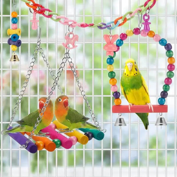 11Pcs Bird Cage Toys for Parrots Wood Birds Swing Reliable Chewable Bite Bridge Wooden Beads Shape Parrot Toy Bird Toys - Image 6