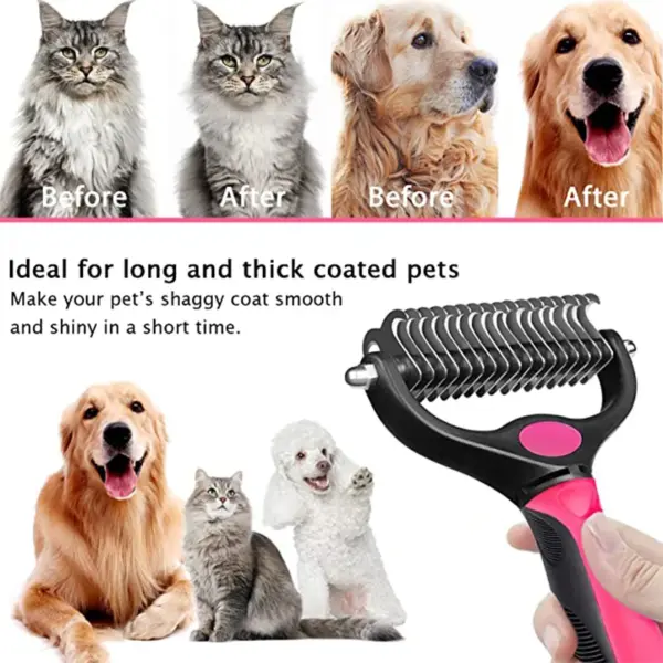 Dog Deshedding Brush Professional Pet Shedding Brush for Dogs Cats Fur Knot Cutter Double sided Pet Grooming Clean Comb - Image 4