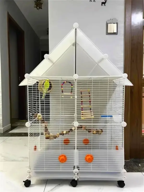 Bird Cage Parrot Cage White Yellow Three-layer Indoor Large Space Villa Style Splash-proof Solid Appearance Beautiful - Image 20