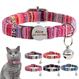 Personalisiertes Nylon-Katzenhalsband mit Schnellverschluss für Welpen und Katzen, Sicherheitshalsbänder für Haustiere, Kätzchen, kostenlos graviert, verstellbar