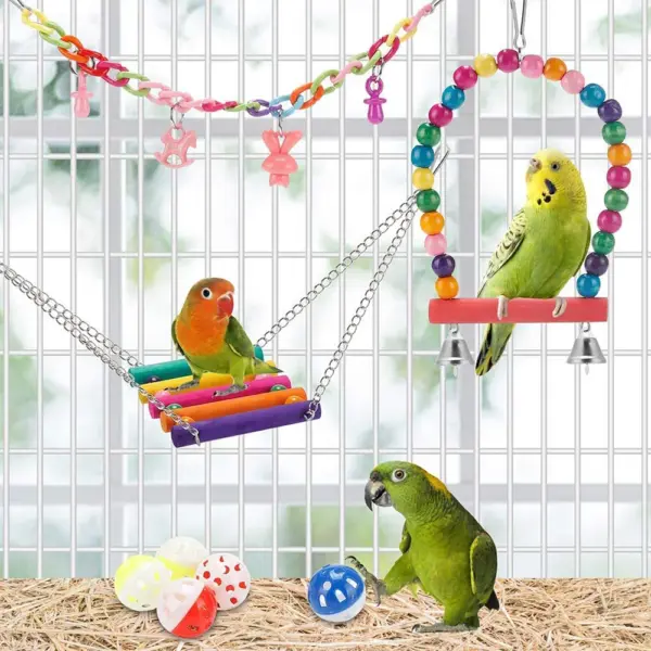 11Pcs Bird Cage Toys for Parrots Wood Birds Swing Reliable Chewable Bite Bridge Wooden Beads Shape Parrot Toy Bird Toys - Image 11