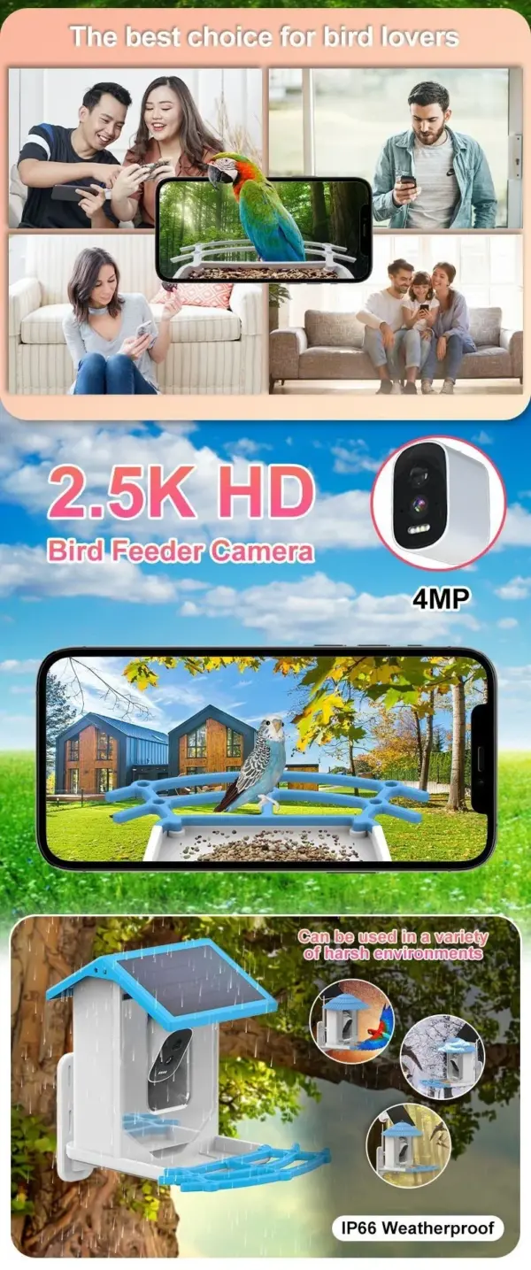 Bird Smart Feeder with Camera 2.4K Solar Low Power Night Vision IP66 Waterproof WIFI of 4G Connect Real Bird Species Feeder - Image 20