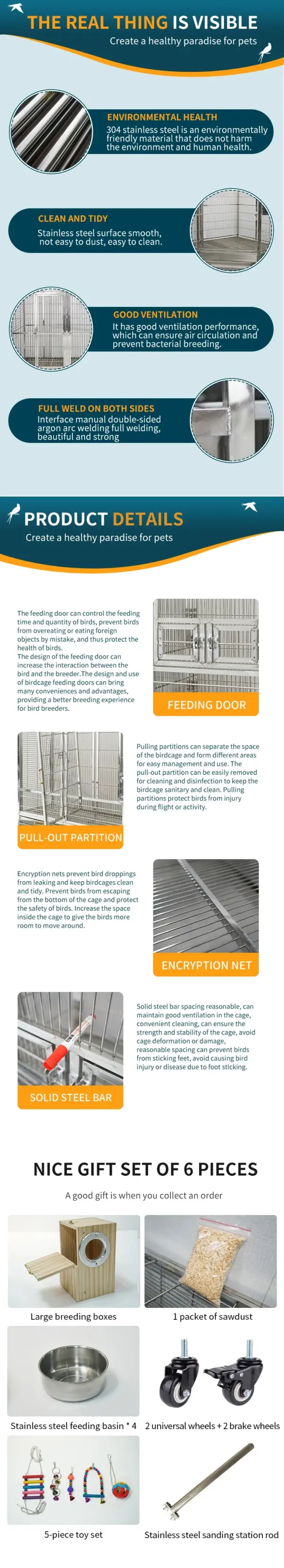 Love Bird Double Cage Stainless Steel Large Vintage Bird Cage Jaulas De Cotorras Luxury Pet Bird Parrot Macaw Breeding Cage - Image 13