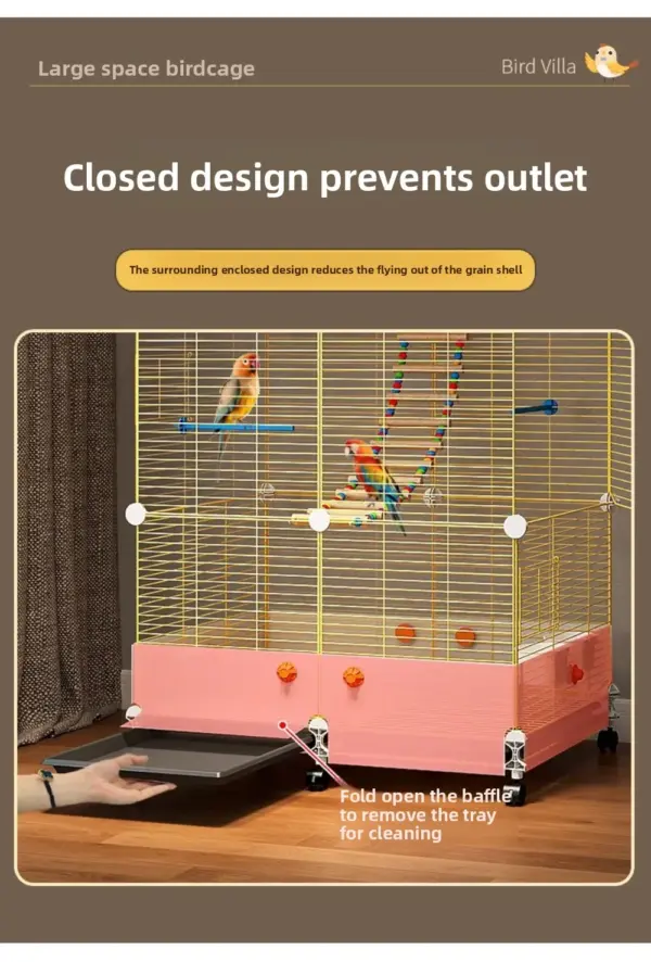 Bird Cage Parrot Cage White Yellow Three-layer Indoor Large Space Villa Style Splash-proof Solid Appearance Beautiful - Image 14
