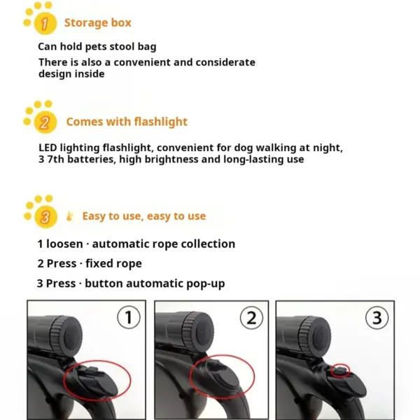 LED Retractable Dog Leash - 5M Telescopic Lead with Poop Bag Dispenser, ABS+Chrome Hook for Pets Less than 20KG,Night Safety - Image 2