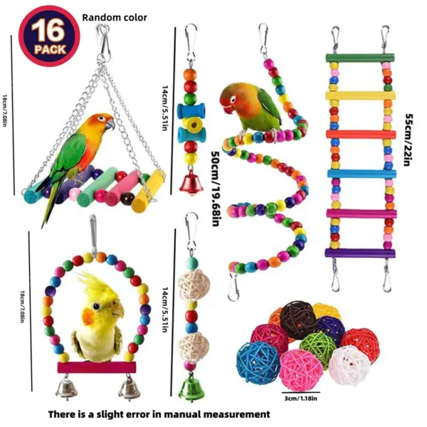 7PCS/16PCS Bird Toy Set for Parrots Variety Toys for Bird Cage Accessories Safe and Durable Bird Toys for Cockatiels Parakeets - Image 3