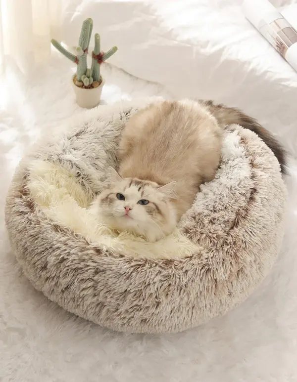 Katzen- und Hundebett, Haustiermatratze, zum Schlafen, warmes, weiches Plüsch-Haustierbett mit Bezug, runde Nesthöhle für kleine Hunde, Kätzchen - Image 12