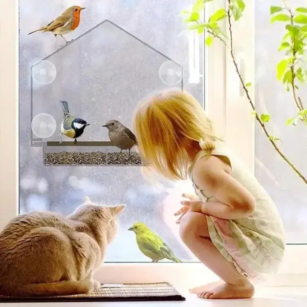 Practical Bird Feeder Transparent Food Dispenser House Outdoor Window Birdfeeder Water for Finches Chickadees - Image 4