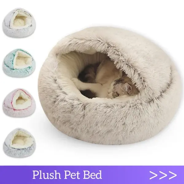 Katzen- und Hundebett, Haustiermatratze, zum Schlafen, warmes, weiches Plüsch-Haustierbett mit Bezug, runde Nesthöhle für kleine Hunde, Kätzchen - Image 2