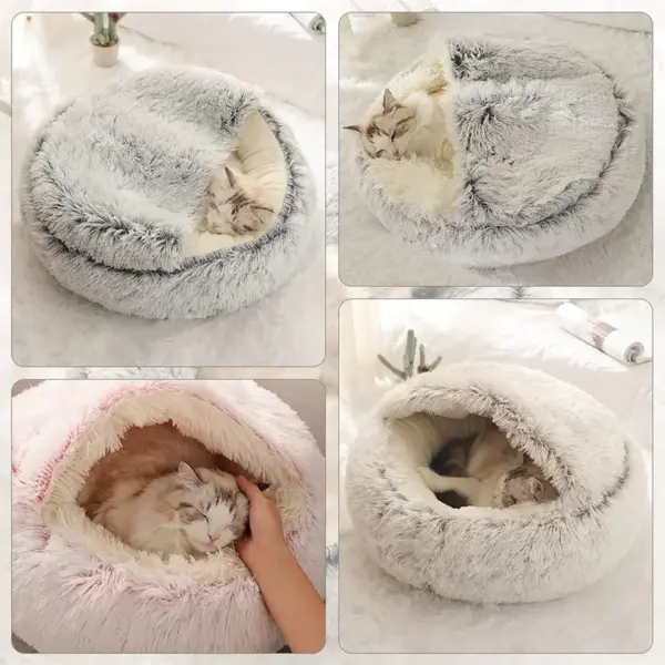Katzen- und Hundebett, Haustiermatratze, zum Schlafen, warmes, weiches Plüsch-Haustierbett mit Bezug, runde Nesthöhle für kleine Hunde, Kätzchen - Image 3