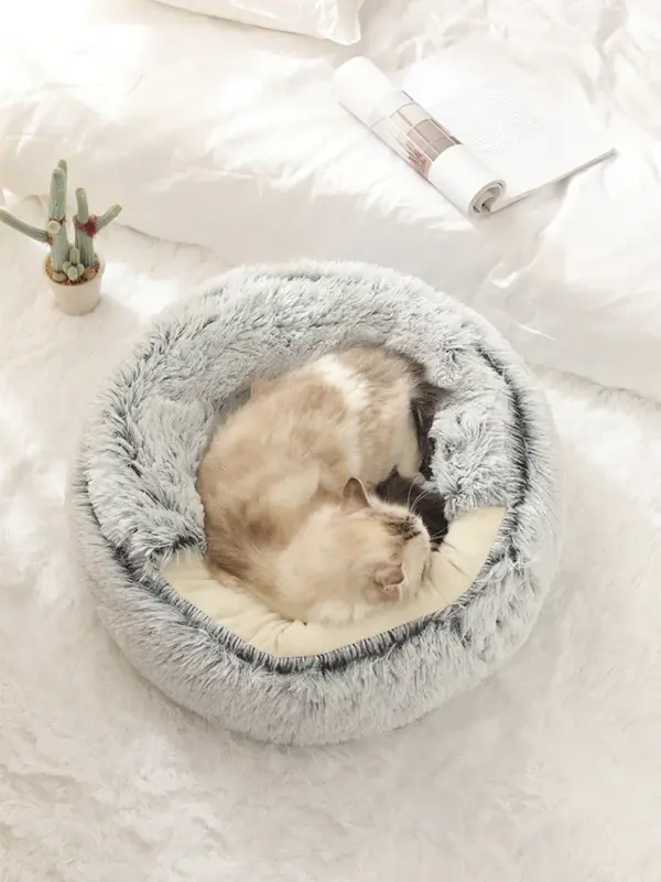 Katzen- und Hundebett, Haustiermatratze, zum Schlafen, warmes, weiches Plüsch-Haustierbett mit Bezug, runde Nesthöhle für kleine Hunde, Kätzchen - Image 11