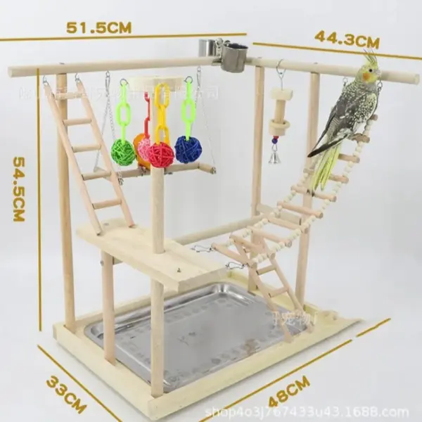 Wood Parrot Playground Lovebirds Playgym With Feeder Bird Playstand Bite Toy Bird Perches With Ladders Cockatiel Activity Center - Image 3
