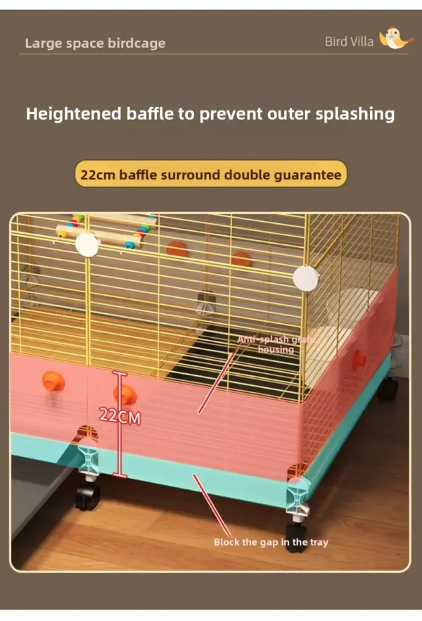 Bird Cage Parrot Cage White Yellow Three-layer Indoor Large Space Villa Style Splash-proof Solid Appearance Beautiful - Image 13