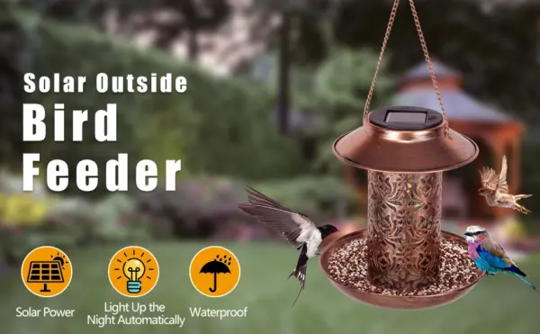 Solar Bird Feeder Metal Outdoors Hanging Bird House with Light Gift Ideas for Bird Lovers Outdoor Garden Backyard Decoration - Image 7