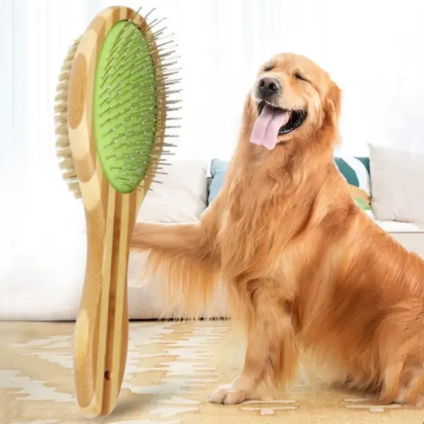 Dog Brush Bamboo Dogs Comb Double-sided Dogs Hair Brush Pet Grooming Massage Comb Stainless Steel Dog Hair Remover Pet Supplies - Image 2