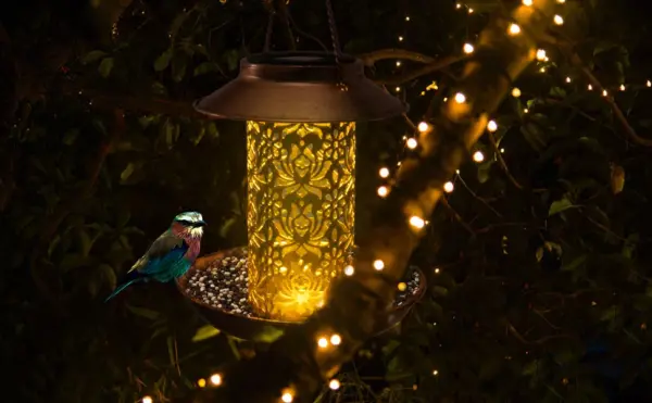 Solar Bird Feeder Metal Outdoors Hanging Bird House with Light Gift Ideas for Bird Lovers Outdoor Garden Backyard Decoration - Image 11