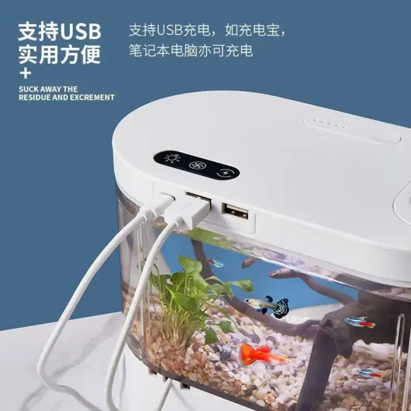 USB Mini Desktop Aquarium Built-in Water Pump / LED light / Filter Self circulation and self circulation goldfish tank - Image 12