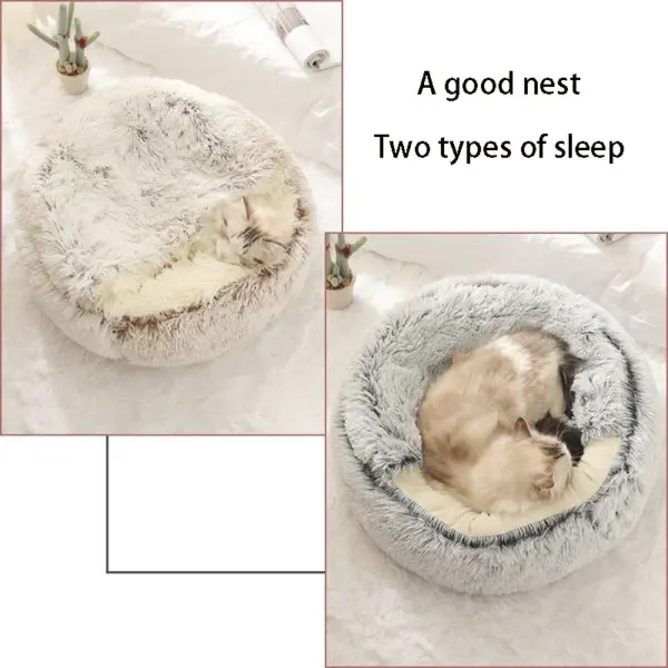 Katzen- und Hundebett, Haustiermatratze, zum Schlafen, warmes, weiches Plüsch-Haustierbett mit Bezug, runde Nesthöhle für kleine Hunde, Kätzchen - Image 5