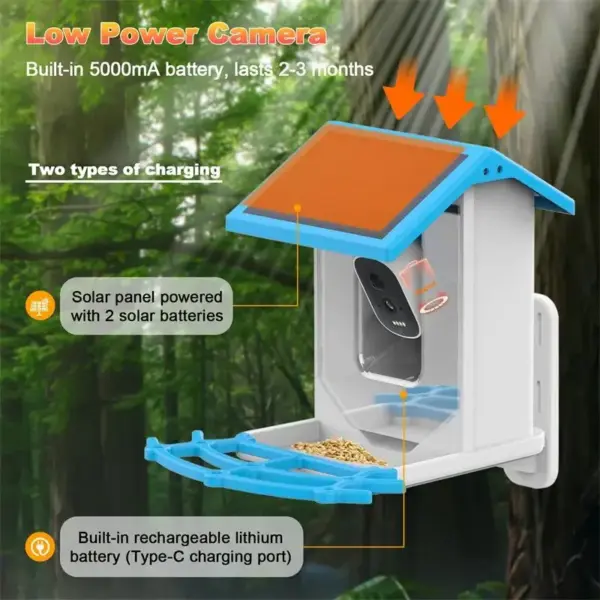 Smart Bird Feeder with Camera 1080P HD Camera Solar Panel Low Power Night Vision IPX6 Waterproof 4G or WIFI Connect - Image 5