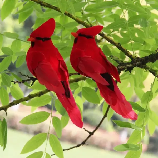 Hot 2pcs Simulation Feather Birds with Clips for Garden Lawn Tree Decor Handicraft Red Birds Figurines Home Decoration - Image 2