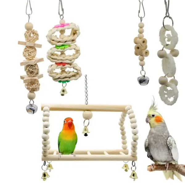 8PCS Bird Toy Set Chew Proof Bird Supplies Small Bird Toys Cloud Ladder Swing Parrot Toys Cage Accessories - Image 3