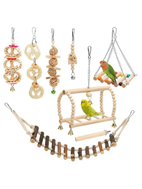 8PCS Bird Toy Set Chew Proof Bird Supplies Small Bird Toys Cloud Ladder Swing Parrot Toys Cage Accessories - Image 12