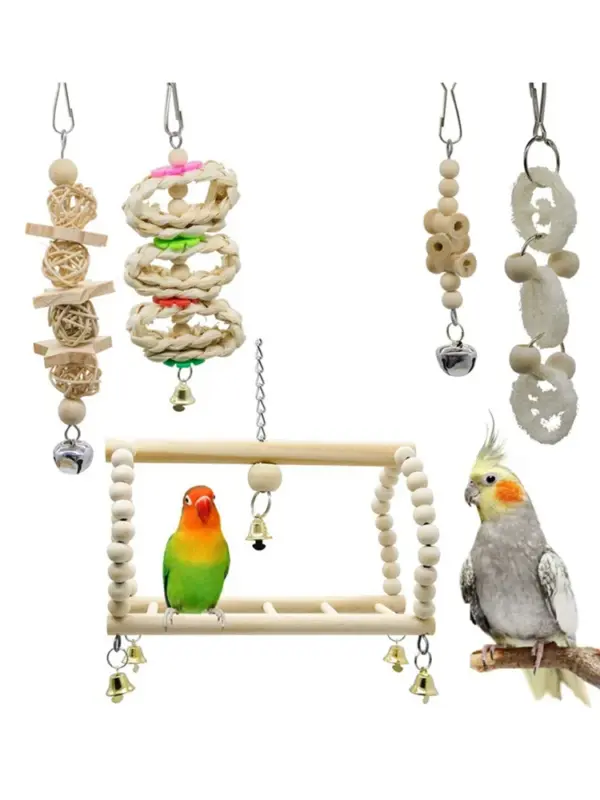 8PCS Bird Toy Set Chew Proof Bird Supplies Small Bird Toys Cloud Ladder Swing Parrot Toys Cage Accessories - Image 11