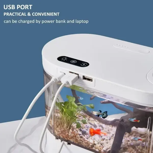 Mini Desktop Kreatives Aquarium USB Eingebaute Wasserpumpe/LED-Licht/Filter Selbstzirkulation Selbstzirkulation Kleiner Goldfischtank - Image 4